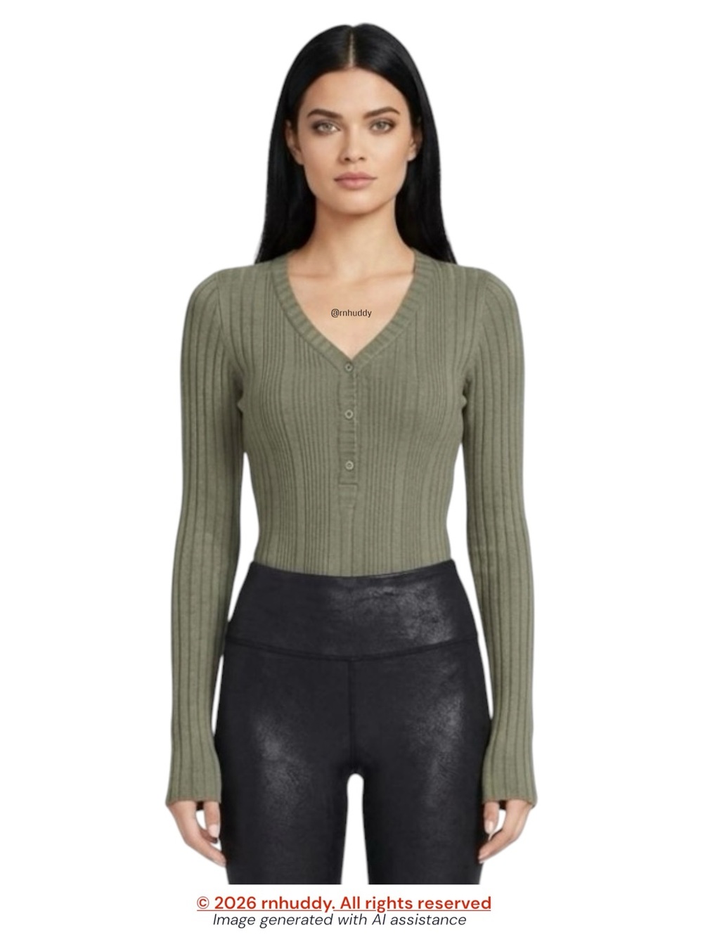Cider L olive brushed ribbed Henley bodysuit